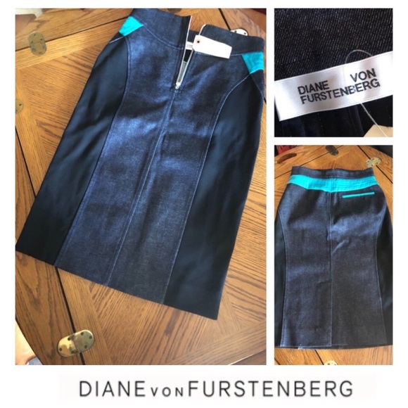 Diane Von Furstenberg Stretch Denim Pencil Skirt
